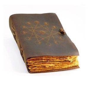 Leather Journal, Blank Vintage Moon Phases Book of Shadows Journal